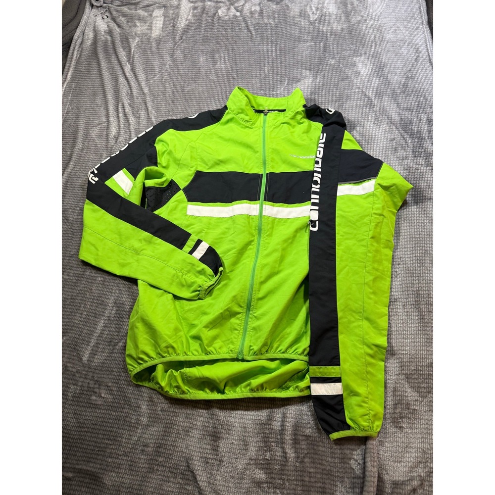Cannondale Mens Cycling Jacket XL Lime Green Black Full Zip Windbreaker Packable